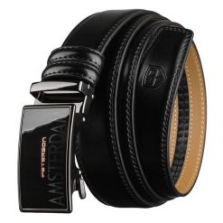 Czarny, skórzany pasek męski z automatyczną klamrą - Peterson. Czarne paski damskie Peterson, bez wzorów, ze skóry, eleganckie. Za 69.99 zł.