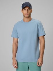 4F T-shirt regular gładki męski - niebieski XL. Niebieskie t-shirty męskie 4f, m, bez wzorów, z materiału, klasyczne, bez kołnierzyka. Za 49.99 zł.