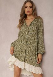 Zielona Sukienka Xylaene. Zielone sukienki damskie Renee, m, z aplikacjami, z koronki, klasyczne, bez kołnierzyka, bez ramiączek, mini, rozkloszowane. Za 59.99 zł.