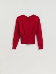 Kardigan z domieszką wełny - czerwony. Czerwone kardigany damskie Reserved, l, bez wzorów, z dzianiny. Za 129.99 zł.