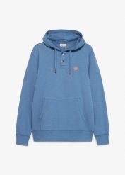 Bluza z kapturem z detalami z imitacji skóry. Niebieskie bluzy męskie bonprix, m, bez wzorów, ze skóry, z kapturem. Za 129.99 zł.