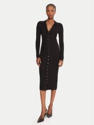 Guess Sukienka dzianinowa W5BK60 Z2YJ2 Czarny Slim Fit. Czarne sukienki damskie Guess, m, z aplikacjami, z dzianiny, bez kołnierzyka, bez ramiączek. Za 419.99 zł.