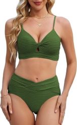 Kufer-pasmanteria.pl Strój kąpielowy Gorglitter dwuczęściowy damski "XXL" oliwkowy prążek. Zielone bikini damskie kufer-pasmanteria.pl, xxl, bez wzorów. Za 72.88 zł.