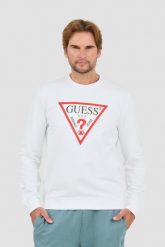 GUESS Biała bluza Audley Cn Fleece. Białe bluzy męskie Guess, l, z aplikacjami, bez kaptura. W wyprzedaży za 179.99 zł.