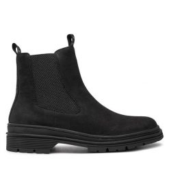 Botki Tamaris. Czarne botki damskie Tamaris, bez obcasa, na płaskiej podeszwie, bez zapięcia. Za 349.99 zł.