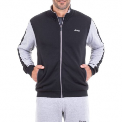 Bluza w kolorze czarno-jasnoszarym. Czarne bluzy męskie Jeep, z nadrukiem, prążkowane. W wyprzedaży za 114.95 zł.