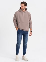 Spodnie męskie marmurkowe jeansowe JOGGERY - ciemnoniebieskie V1 OM-PADJ-0133 - XXL. Niebieskie spodnie materiałowe męskie Ombre Clothing, l, bez wzorów, z bawełny. W wyprzedaży za 69.99 zł.
