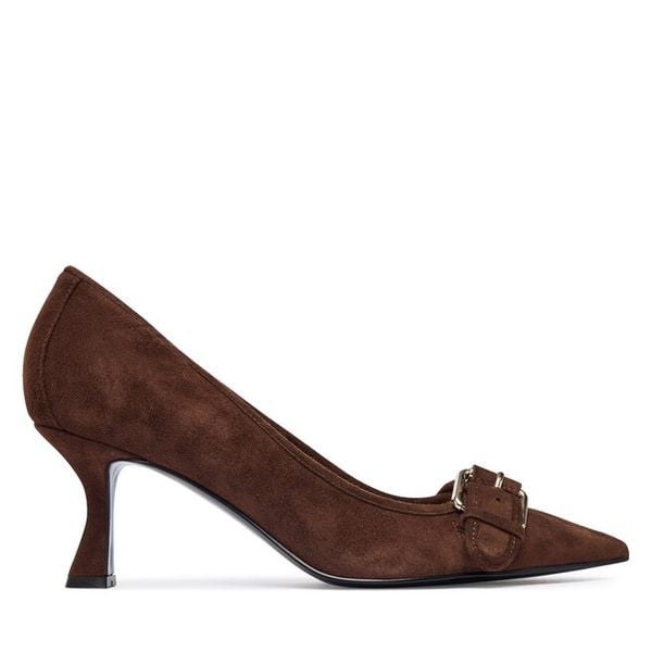 Czółenka Guess. Brązowe czółenka damskie Guess, z aplikacjami, bez obcasa, bez zapięcia. Za 584.99 zł.