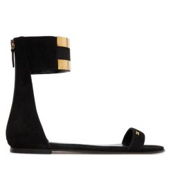 Sandały Elisabetta Franchi. Czarne sandały damskie Elisabetta Franchi, bez wzorów, bez obcasa, na płaskiej podeszwie, bez zapięcia. Za 2,299.00 zł.