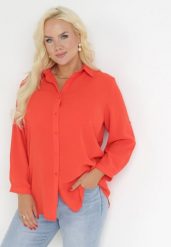 Pomarańczowa Koszula z Podpinanymi Rękawami Jalema. Brązowe bluzki damskie Born2be, xl, bez wzorów, bez kołnierzyka, bez ramiączek. Za 69.99 zł.