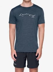 Koszulka z nadrukiem Devold Active Skyline Tee. Niebieskie koszulki sportowe męskie Devold, l, bez wzorów, z materiału, bez kołnierzyka, bez ramiączek, outdoorowe. Za 305.79 zł.