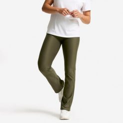 Legginsy sportowe damskie Domyos. Zielone legginsy damskie DOMYOS, l, bez wzorów, z materiału. Za 59.99 zł.
