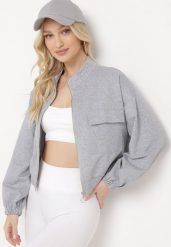 Szara Rozpinana Bluza na Suwak z Kieszeniami Pradle. Szare bluzy damskie Born2be, na wiosnę, l, bez wzorów, bez kaptura. Za 69.99 zł.