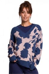 Lekki sweter z dekoltem V i wzorem w kwiaty. Swetry damskie Polskie swetry, l, bez wzorów, z dzianiny, biznesowe, bez kołnierzyka, bez ramiączek, bez kaptura. Za 239.00 zł.