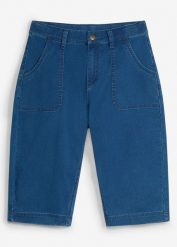 Bermudy jeansowe z regulowanym pasem, loose fit. Niebieskie jeansy dla chłopców bonprix, z jeansu. Za 99.99 zł.
