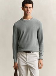 Gant sweter z dzianiny Mężczyźni Bawełna zielony, L. Zielone swetry przez głowę męskie GANT, l, bez wzorów, z bawełny, bez kołnierzyka. Za 429.95 zł.