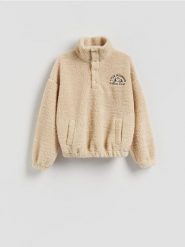 Bluza sherpa ze stójką - beżowy. Brązowe bluzy damskie Reserved, l, bez wzorów, bez kaptura. Za 149.99 zł.