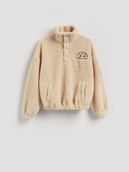 Bluza sherpa ze stójką - beżowy. Brązowe bluzy damskie Reserved, l, bez wzorów, bez kaptura. Za 149.99 zł.