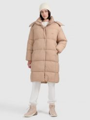 4F Płaszcz puchowy z wypełnieniem syntetycznym damski - beżowy M. Brązowe płaszcze damskie 4f, na zimę, m, bez wzorów, z puchu. W wyprzedaży za 299.99 zł.