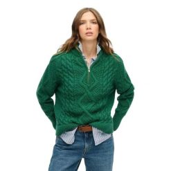 Kardigan z zapięciem dla kobiet Superdry Aran. Zielone kardigany damskie Superdry., s, bez wzorów, ze splotem, eleganckie. Za 376.50 zł.
