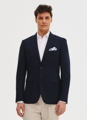 PAKO LORENTE - Granatowa marynarka męska. Marynarki męskie Pako Lorente, bez wzorów, z elastanu, casualowe. Za 449.99 zł.