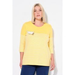 Damskie Bluzka pasy papierowa łódka dekolt łódkowy rękawy 3/4. Żółte bluzki damskie Ulla Popken, plus size, bez wzorów, z bawełny, bez kołnierzyka, plus size, bez ramiączek. W wyprzedaży za 111.99 zł.