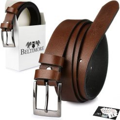 Beltimore Beltimore skórzany pasek męski brązowy wąski E16. Brązowe paski damskie Beltimore, bez wzorów. Za 44.99 zł.