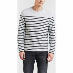 Sweter "LS Mission" w kolorze czarno-szarym. Czarne swetry przez głowę męskie Levi's, w paski, z bawełny, z okrągłym kołnierzem. W wyprzedaży za 86.95 zł.