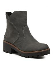 Rieker Trzewiki 79261-45 Szary. Szare botki damskie Rieker, z materiału, bez obcasa, na słupku, bez zapięcia. Za 279.00 zł.