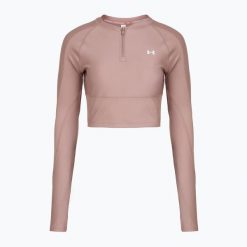 Longsleeve Under Armour HeatGear Rib 1/4 Zip. Czerwone koszulki sportowe damskie Under Armour, bez wzorów, bez kołnierzyka, bez ramiączek. Za 129.99 zł.