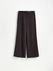 Spodnie wide leg z paskiem - ciemnobrązowy. Brązowe spodnie materiałowe damskie Reserved, l, bez wzorów, z tkaniny. Za 139.99 zł.