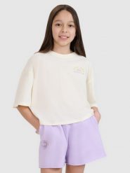 4F T-shirt oversize crop top z nadrukiem dziewczęcy - biały 134 (8-9 lat). Białe t-shirty i topy dla dziewczynek 4f, bez wzorów, z bawełny, bez ramiączek. Za 49.99 zł.