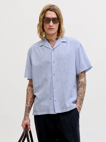 Jack & Jones Koszula Summer 12289191 Niebieski Relaxed Fit. Niebieskie koszule męskie Jack & Jones, m, bez wzorów, z bawełny, bez kołnierzyka, bez ramiączek. Za 100.99 zł.
