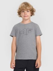 4F T-shirt regular z nadrukiem chłopięcy - szary 128 (7-8 lat). Szare t-shirty dla chłopców 4f, bez wzorów, z bawełny, bez ramiączek. Za 39.99 zł.