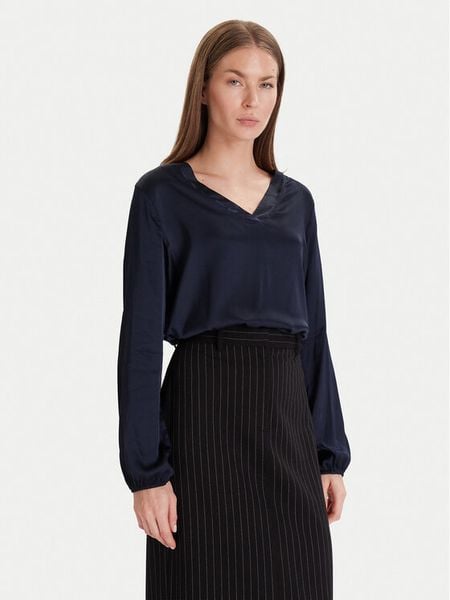 Maryley Bluzka 25IB824/18BL Granatowy Regular Fit. Niebieskie bluzki damskie Maryley, m, bez wzorów, bez kołnierzyka, bez ramiączek. Za 289.99 zł.