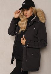 Czarna Kurtka Parka Mocno Ocieplana z Futerkiem przy Kapturze z Możliwością Odpięcia Sialthira. Czarne kurtki damskie Renee, xl, bez wzorów, z futra, eleganckie, bez kaptura. Za 99.99 zł.