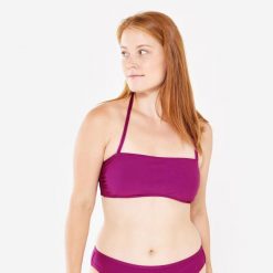 Góra kostiumu kąpielowego surfingowego damska Olaian Laura teksturowana. Fioletowe bikini damskie OLAIAN, bez wzorów. Za 59.99 zł.