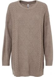 Sweter oversize w warkocze. Szare swetry damskie bonprix, bez wzorów, bez kołnierzyka, bez ramiączek, bez kaptura. Za 124.99 zł.