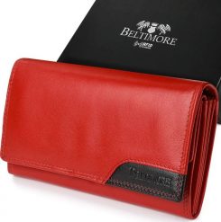 Beltimore Damski skórzany portfel duży poziomy retro RFiD czerwony BELTIMORE 043. Czerwone portfele damskie Beltimore, bez wzorów. Za 71.49 zł.