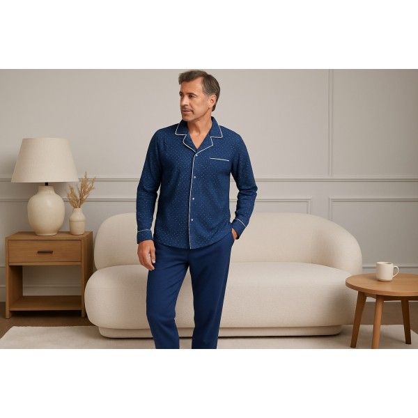 Piżama męska rozm. L P751310 B11 Navy Blue. Niebieskie piżamy męskie Massana Homewear, l, z aplikacjami, z bawełny, bez ramiączek, długie. Za 330.00 zł.