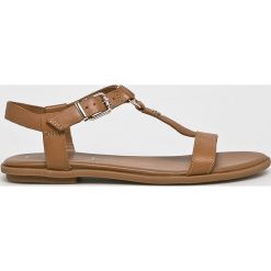 Tommy Hilfiger - Sandały. Brązowe klapki damskie Tommy Hilfiger, bez wzorów, z materiału, bez obcasa, na szpilce. Za 399.90 zł.