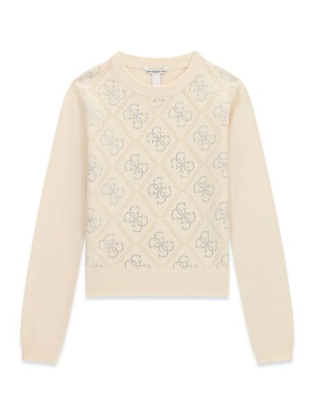 Guess Sweter J6BR13 Z1347 Kremowy Regular Fit. Białe swetry dla dziewczynek Guess, z aplikacjami, bez kołnierzyka, bez ramiączek, bez kaptura. Za 264.99 zł.