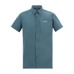 Męska Odstraszająca Owady Koszulka Podróżna Z Krótkim Rękawem. Niebieskie koszulki sportowe męskie Regatta, m, bez wzorów, bez kołnierzyka, bez ramiączek, trekkingowe. Za 150.99 zł.