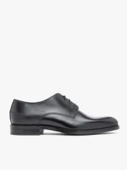 Czarne półbuty wizytowe. Czarne eleganckie półbuty Ryłko, ze skóry, biznesowe, bez zapięcia. Za 449.99 zł.