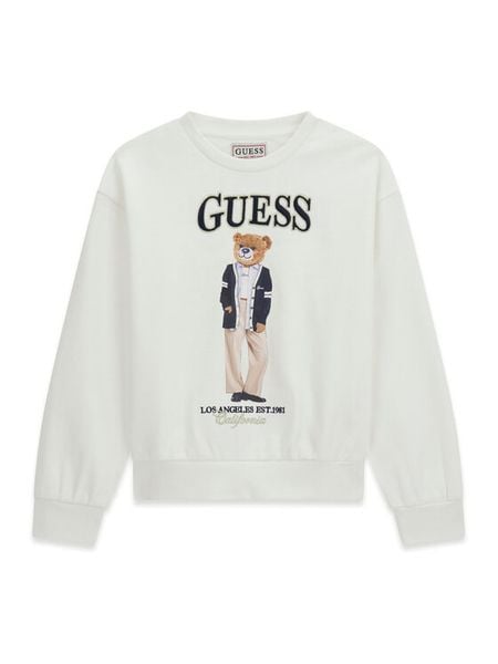 Guess Bluza J6YQ01 K4419 Kremowy Regular Fit. Białe bluzy dla dziewczynek Guess, z aplikacjami, bez ramiączek, bez kaptura. Za 194.99 zł.