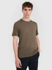 T-SHIRT TREKKINGOWY MĘSKI 4F Z WEŁNY MERINO TFTSM1526. Zielone t-shirty męskie 4f, m, bez wzorów, z bawełny, sportowe, bez kołnierzyka. Za 149.61 zł.