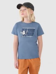 4F T-shirt regular z nadrukiem chłopięcy - niebieski 164 (13-14 lat). Niebieskie t-shirty dla chłopców 4f, bez wzorów, z bawełny, bez ramiączek. W wyprzedaży za 19.99 zł.