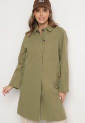 Zielony Płaszcz Jednorzędowy z Kołnierzykiem Ronisse. Zielone płaszcze damskie Born2be, l, bez wzorów, z jeansu, eleganckie, bez kaptura. Za 169.99 zł.