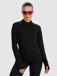 4F Bluza do biegania regular szybkoschnąca damska - czarna XL. Czarne bluzy sportowe damskie 4f, xl, bez wzorów, z materiału, bez kaptura, do biegania. Za 199.99 zł.