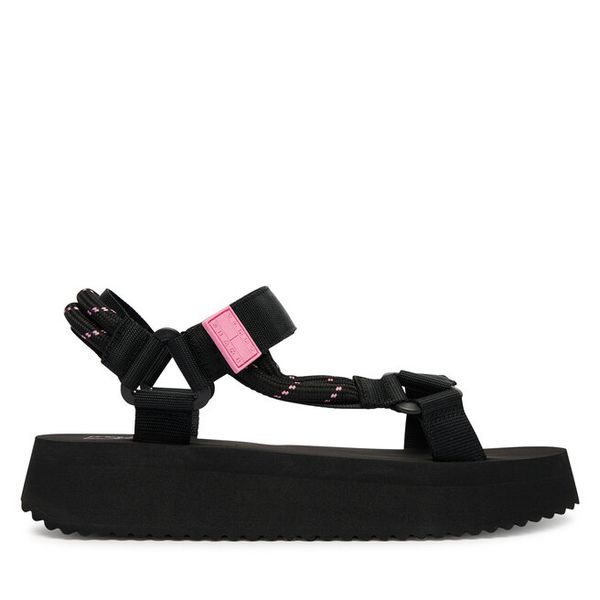 Sandały Tommy Jeans. Czarne sandały damskie Tommy Jeans, bez wzorów, z jeansu, bez obcasa, na płaskiej podeszwie, bez zapięcia. Za 183.99 zł.